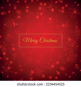 Red Christmas background. Christmas snowflake with night star light and snow fall abstract background