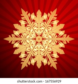 Red Christmas background with christmas snowflake, vector illustration.