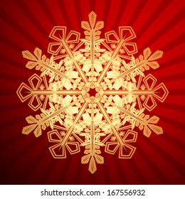 Red Christmas background with christmas snowflake, vector illustration.