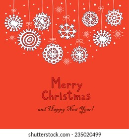 Red Christmas background with snowflakes.
