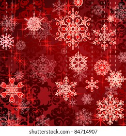 Red Christmas background with snowflakes