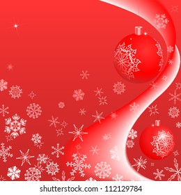 Red christmas background with snowflakes and balls. Vector. eps 8