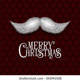 Red Christmas Background with Snowflakes and Mustaches. Vector