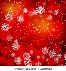 Red Christmas background with snowflakes and place for text