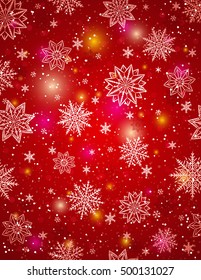 Red christmas  background with snowflakes and stars, vector illustration