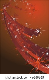 red christmas background with snowflakes & stars,vector illustration