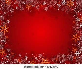 red christmas background with snowflakes, vector illustration