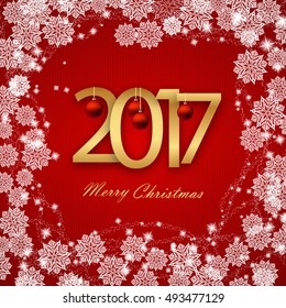 Red Christmas background with snowflakes.Vector illustration