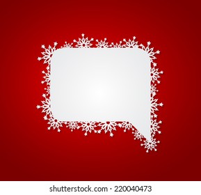 Red Christmas background with speech bubble with paper snowflakes