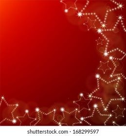 Red Christmas background with stars. Vector