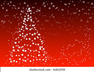 Red christmas background with stylized tree.