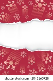 Red christmas background with torn paper.
Illustration of red backdrop with stylized snowflakes. Banner template. Vector available.