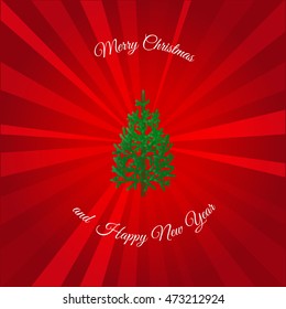 Red Christmas background with christmas tree 