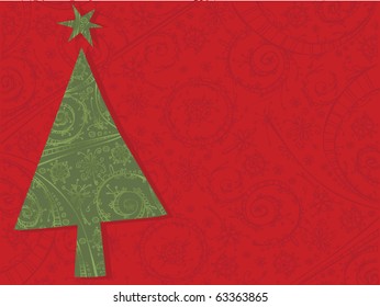 Red Christmas background with tree
