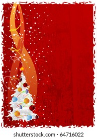 Red Christmas background with tree