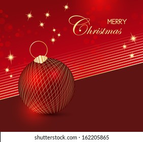Red Christmas background with xmas ball and sparkling stars