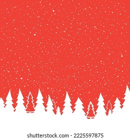 Red Christmas background.vector image,  with white Christmas trees and snow.