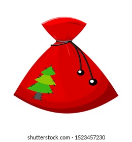 Red christmas bag for gifts. Vector illustration.