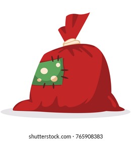 Red Christmas bag with gifts vector cartoon flat icon isolated on white background.