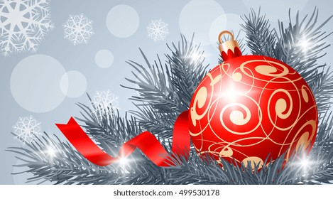 Red Christmas Ball with Abstract Ornament