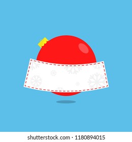 Red Christmas ball and blank space ribbon flat vector design.