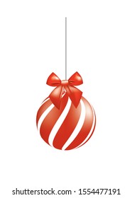 Red Christmas ball with bow, vector
