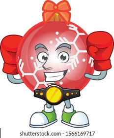 Red christmas ball cartoon with boxing mascot