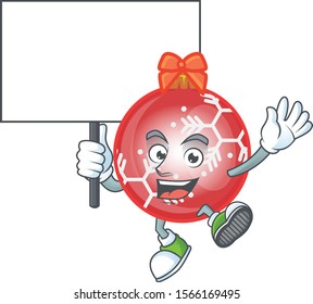 Red christmas ball cartoon with bring board mascot
