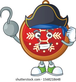 Red christmas ball cartoon style as a one hand pirate.