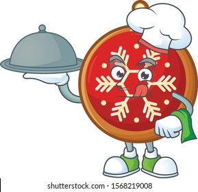 Red christmas ball as a chef with food cartoon design.