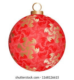 Red christmas ball with gold flowers.