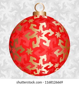 Red christmas ball with gold flowers.