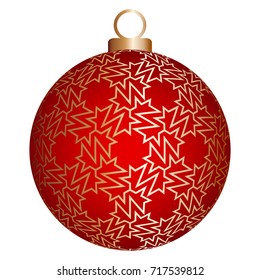 Red christmas ball with gold pattern.