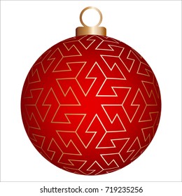 Red christmas ball with gold pattern.