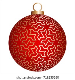 Red christmas ball with gold pattern.