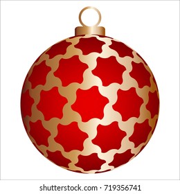 Red christmas ball with gold pattern.