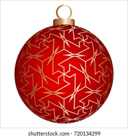 Red christmas ball with gold pattern.