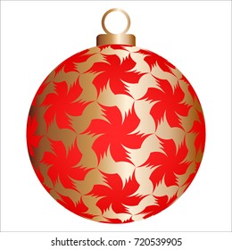 Red christmas ball with gold pattern.