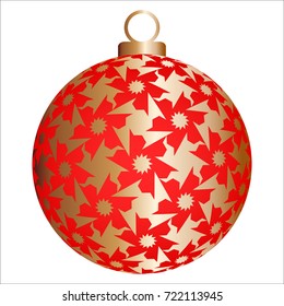 Red christmas ball with gold pattern.