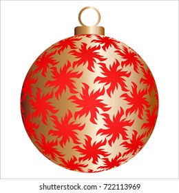 Red christmas ball with gold pattern.