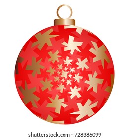 Red christmas ball with gold pattern.