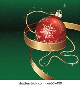 Red christmas ball with gold ribbon