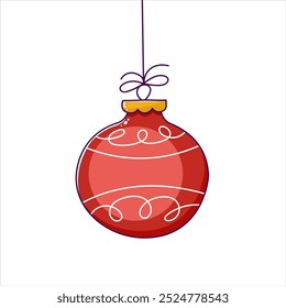 Bola de Natal vermelha desenhada à mão em estilo doodle. Elementos isolados de decoração. Brinquedo de Ano Novo