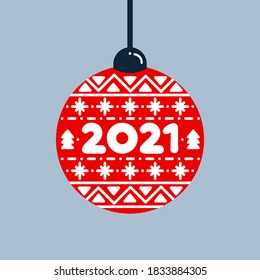 Balón de navidad roja con un patrón de vacaciones. Año nuevo 2021