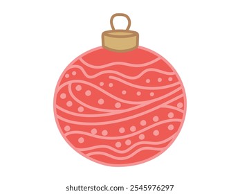 Bola de Natal vermelha com padrão intrincado isolado no fundo branco. Conceito de decoração de férias, design de inverno festivo, ornamento de Natal tradicional, estilo minimalista, estilo vintage