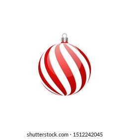 Red christmas ball isolated on white. Vector illustration.