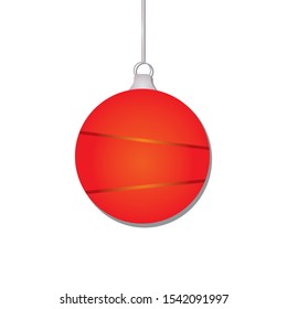 Red Christmas ball, isolated on white background. Vector illustration.