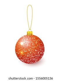 Red Christmas ball , isolated on transparent background. Vector illustration.