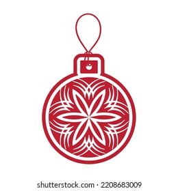 Red Christmas ball isolated on white background. Merry Christmas toy. Vector Happy New Year greeting card.