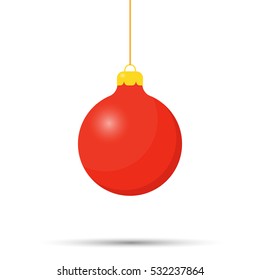 Red Christmas ball, isolated on white background. Vector illustration.